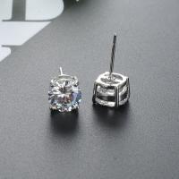 Cubic Zircon Brass Earring, plated, Unisex & micro pave cubic zirconia, silver color 