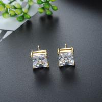 Cubic Zircon Brass Earring, plated, Unisex  & micro pave cubic zirconia, silver color 