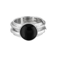 Sterling Silver Finger Ring, 925 Sterling Silver, with Black Agate, plated, fashion jewelry & for woman, silver color, US Ring 