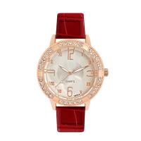 Women Wrist Watch, PU Leather, with 304 Stainless Steel & Zinc Alloy, Round, rose gold color plated, fashion jewelry & Chinese movement & for woman & with rhinestone Approx 240 mm 