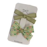 Alligator Hair Clip, Polyester and Cotton, with Iron, Bowknot, 2 pieces & for children, green, 60mm [