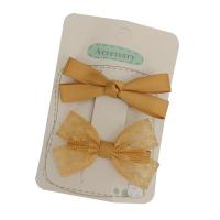 Alligator Hair Clip, Lace, with Polyester and Cotton & Iron, Bowknot, 2 pieces & for children, yellow, 60mm 