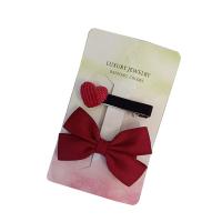 Alligator Hair Clip, Polyester and Cotton, with Iron, 2 pieces & for children, red, 60mm [