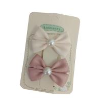 Alligator Hair Clip, Polyester and Cotton, with Plastic Pearl & Iron, Bowknot, 2 pieces & for children, pink, 50mm [