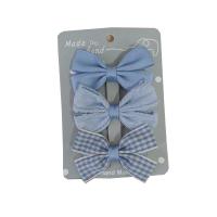 Alligator Hair Clip, Spun Silk, with Iron, Bowknot, three pieces & for children, blue, 60mm 