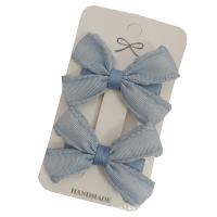 Alligator Hair Clip, Spun Silk, with Iron, Bowknot, 2 pieces & for children, blue, 60mm [