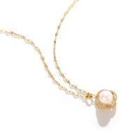 Titanium Steel Jewelry Necklace, with Plastic Pearl, fashion jewelry & with rhinestone 35cm 