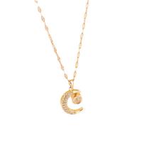 Titanium Steel Jewelry Necklace, fashion jewelry & with rhinestone, 35cm 