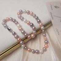 Natural Freshwater Pearl Loose Beads, with Brass, Slightly Round, fashion jewelry & for woman, multi-colored, 9-10mm Approx 45 cm 
