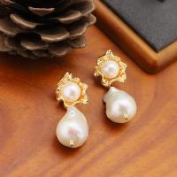 Freshwater Pearl Brass Earring, with Brass, 18K gold plated, fashion jewelry & for woman 40mm 