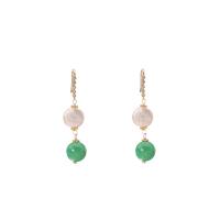Freshwater Pearl Drop Earring, with Jade & Brass, 18K gold plated, fashion jewelry & for woman, 50mm 