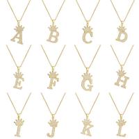 Cubic Zircon Micro Pave Brass Necklace, Alphabet Letter, gold color plated, fashion jewelry & micro pave cubic zirconia, golden, 35mm .5 cm 