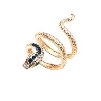 Zinc Alloy Open Finger Ring, Snake, gold color plated, fashion jewelry & for woman & with rhinestone, multi-colored, 17mm 