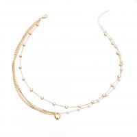 alliage de zinc collier, avec perle de plastique, Placage de couleur d'or, trois couches & bijoux de mode & pour femme, doré Environ 21-50 cm, Vendu par PC