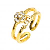 Anillo de dedo de aleación de Zinc, chapado en color dorado, Joyería & para mujer & con diamantes de imitación, dorado, 17mm, Vendido por UD