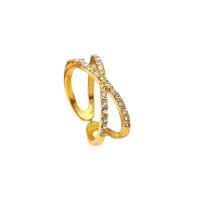 Rhinestone Zinc Alloy Finger Ring, gold color plated, fashion jewelry & for woman & with rhinestone, golden, 17mm 