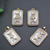 Brass Shell Pendants, with Pearl Oyster, Rectangle, gold color plated, DIY & micro pave cubic zirconia, white 