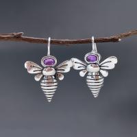 Boucle d'oreille goutte Zinc Alloy, alliage de zinc, avec verre, abeille, Plaqué de couleur d'argent, Vintage & DIY, violet Vendu par paire