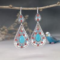 Zinc Alloy Drop Earring, with Synthetic Turquoise, Teardrop, antique silver color plated, vintage & fashion jewelry & for woman, mixed colors 