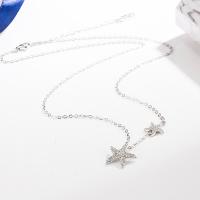 Sterling Silver Jewelry Necklace, 925 Sterling Silver, with 1.97inch extender chain, Starfish, plated, fashion jewelry & for woman & with rhinestone Approx 15.74 Inch 