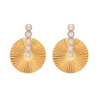 Stainless Steel Drop Earring, 304 Stainless Steel, with Plastic Pearl, 18K gold plated, fashion jewelry & for woman & with rhinestone, golden [