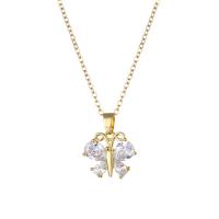 Cubic Zirconia Stainless Steel Necklace, 304 Stainless Steel, with 1.97inch extender chain, Butterfly, Vacuum Plating, fashion jewelry & micro pave cubic zirconia & for woman, golden Approx 15.75 Inch 