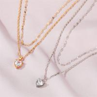 Rhinestone Brass Necklace, with 1.97inch extender chain, Heart, plated, Double Layer & for woman & with rhinestone 16mm Approx 15.75 Inch [