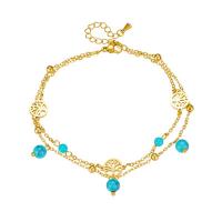 Fashion Jewelry Anklet, Titanium Steel, with turquoise, with 1.97inch extender chain, plated, Double Layer & for woman, golden Approx 8.27 Inch 