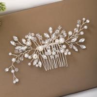Decorative Hair Combs, Brass, with Crystal & Plastic Pearl, handmade, fashion jewelry & for woman 