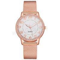Women Wrist Watch, Plastic, with Glass & 304 Stainless Steel & Zinc Alloy, Round, plated, fashion jewelry & Chinese movement & for woman & luminated & with rhinestone Approx 23 cm 
