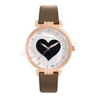Women Wrist Watch, PU Leather, with Glass & 304 Stainless Steel & Zinc Alloy, Round, rose gold color plated, fashion jewelry & Chinese movement & for woman & with rhinestone Approx 240 mm [