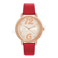 Women Wrist Watch, PU Leather, with Glass & 304 Stainless Steel & Zinc Alloy, Round, rose gold color plated, fashion jewelry & Chinese movement & for woman & with rhinestone Approx 238 mm [