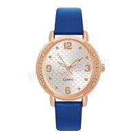 Women Wrist Watch, PU Leather, with Glass & 304 Stainless Steel & Zinc Alloy, Round, rose gold color plated, fashion jewelry & Chinese movement & for woman & with rhinestone Approx 238 mm 