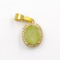 Gemstone Brass Pendants, Natural Stone, with Brass, Oval, gold color plated, DIY & micro pave cubic zirconia 14.84mm 