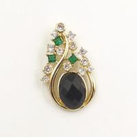 Gemstone Brass Pendants, Natural Stone, with Brass, gold color plated, DIY & micro pave cubic zirconia 35.18mm [