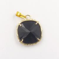 Gemstone Brass Pendants, with Natural Stone & Quartz, Square, gold color plated, DIY 24.58mm 