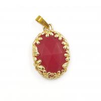 Gemstone Brass Pendants, Natural Stone, with Brass, Oval, gold color plated, DIY 31.92mm 