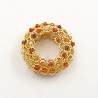 Mixed Gemstone Beads, Natural Stone, with Brass, Donut, gold color plated, DIY & hollow 28.57mm [