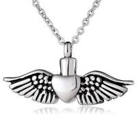 Cremation Jewelry Ashes Urn Necklace, 316L Stainless Steel, Wing Shape, Vacuum Ion Plating, DIY 