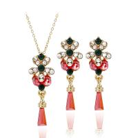 Rhinestone Zinc Alloy Jewelry Set, earring & necklace, with 6cm extender chain, 2 pieces & fashion jewelry & with rhinestone, red cm 