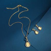 Rhinestone Zinc Alloy Jewelry Set, earring & necklace, Teardrop, plated, 2 pieces & fashion jewelry & with rhinestone, gold cm 