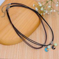 Nylon Cord Necklace, Wax Cord, with Night-Light Stone & Zinc Alloy, with 5cm extender chain, plated, fashion jewelry & enamel cm 