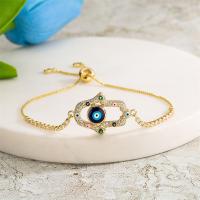 Evil Eye Jewelry Bracelet, Brass, with Nylon Cord, Hand, plated, fashion jewelry & micro pave cubic zirconia & enamel Approx 16-21 cm 