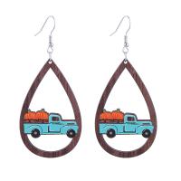Wood Earring, with Zinc Alloy, Teardrop, printing, fashion jewelry & for woman 