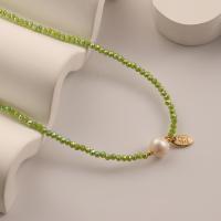 Glass Pearl Necklace, Glass Beads, with Freshwater Pearl, with 8cm extender chain, fashion jewelry & for woman Approx 40 cm 