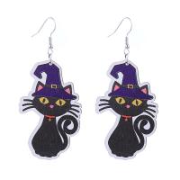 Wood Earring, with Zinc Alloy, printing, Halloween Design & for woman 