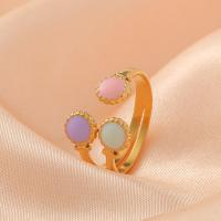 Enamel Stainless Steel Finger Ring, 304 Stainless Steel, with enamel, plated, fashion jewelry & for woman, gold, 19mm [