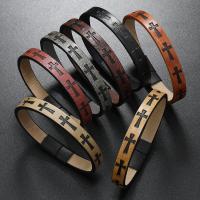 PU Leather Cord Bracelets, with Zinc Alloy, Cross, fashion jewelry & for man 21-22CM 