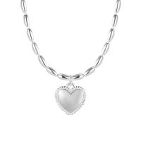 925 Sterling Silver Necklace, with 5CM extender chain, Heart, plated, fashion jewelry & for woman, silver color Approx 40 cm 