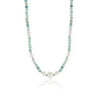 925 Sterling Silver Necklace, with ​Amazonite​ & Freshwater Pearl, with 5CM extender chain, handmade, fashion jewelry & for woman, green Approx 40 cm 